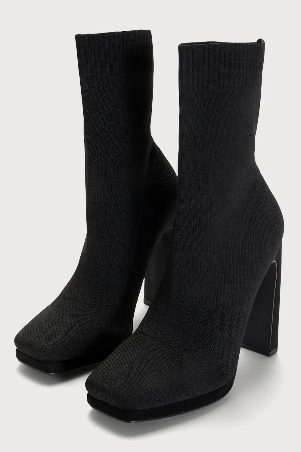 Synoy Black Knit Square Toe Mid-Calf Sock Boots | Lulus (US)