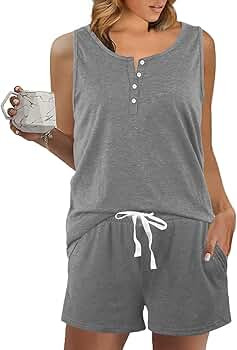 Dofaoo Two Piece Outfits for Women Button Henley Tank Short Set with Pockets | Amazon (US)