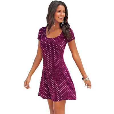 Women's Polka Dot Print Dress - LASCANA - Bordeaux Multi Polka Dots 4 | Target
