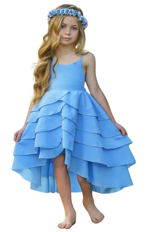 Mia Belle Girls Girls Pretty Petal Blues Tiered Dress at Nordstrom, Size 10 | Nordstrom