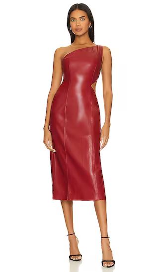 x REVOLVE Bordeaux Faux Leather Midi Dress in Red | Revolve Clothing (Global)