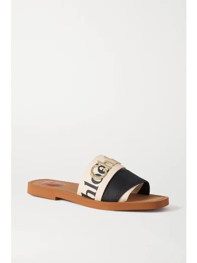 Chloé - Woody Logo-embroidered Canvas Slides - Cream | NET-A-PORTER (US)