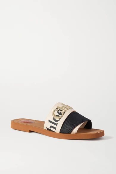 Chloé - Woody Logo-embroidered Canvas Slides - Cream | NET-A-PORTER (US)