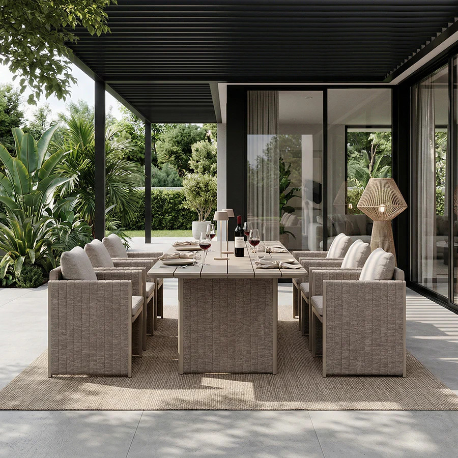 PURPLE LEAF Sanori Patio Dining Set Modern Large Weather-Resistant Table and Aluminum Chairs with... | Purple Leaf