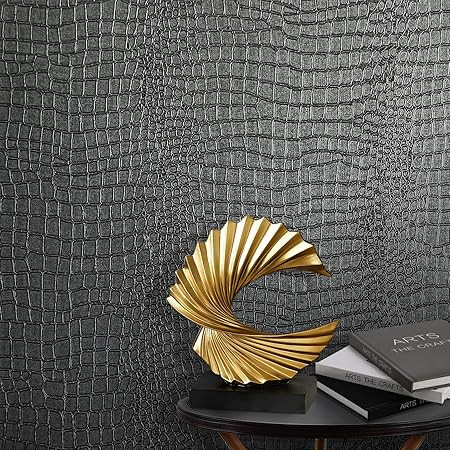 Black Wallpaper Peel and Stick Wallpaper 118”×17.3” Black Contact Paper for Cabinets Removable Textured Wallpaper Modern Crocodile Self Adhesive Wallpaper Bedroom Bathroom Wallpaper Waterproof | Amazon (US)
