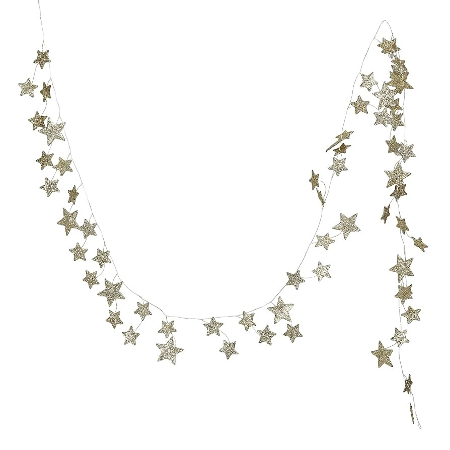 Creative Co-Op Decorative Glitter Paper Star Garland, Gold Color | Amazon (US)