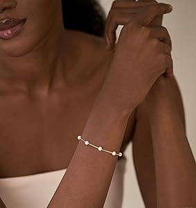 Gold Pearl Bracelets for Women,14K Gold Plated Bracelets Dainty Pearls Beaded Link Chain Charm Br... | Amazon (US)