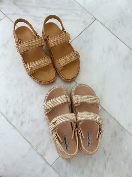 Raffia sandals at high vs low price point 
