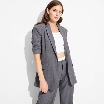 Women's Oversized Blazer - Wild Fable™ Gray Pinstripe M | Target