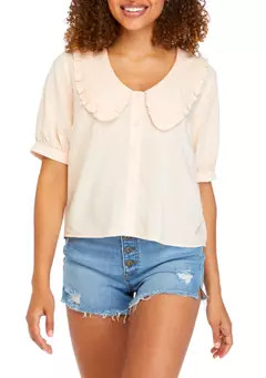 Freshman Juniors' Short Sleeve Collared Button Front Shirt | Belk
