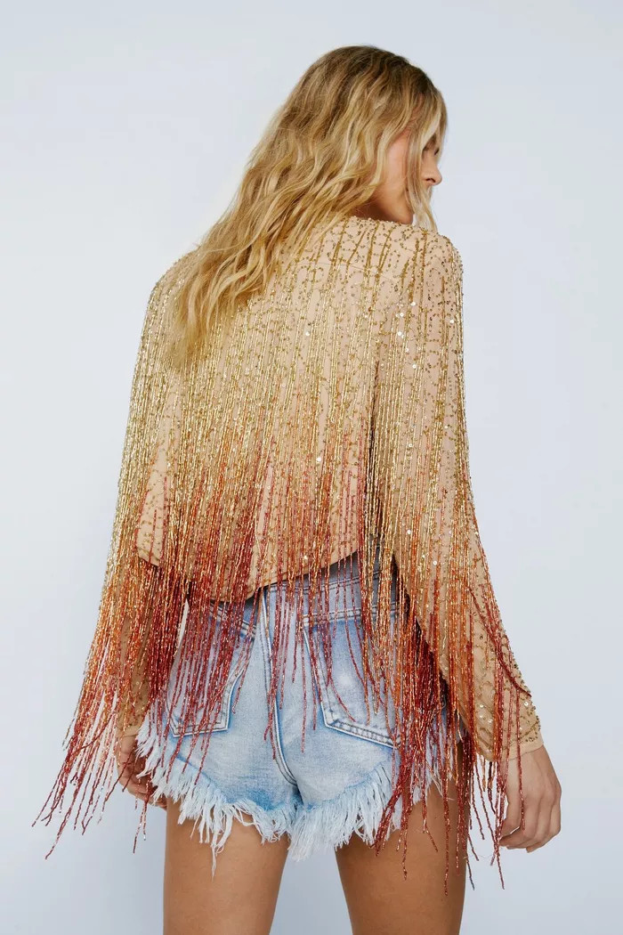 Ombre Tassel Beaded Fringe Jacket | Boohoo.com (UK & IE)