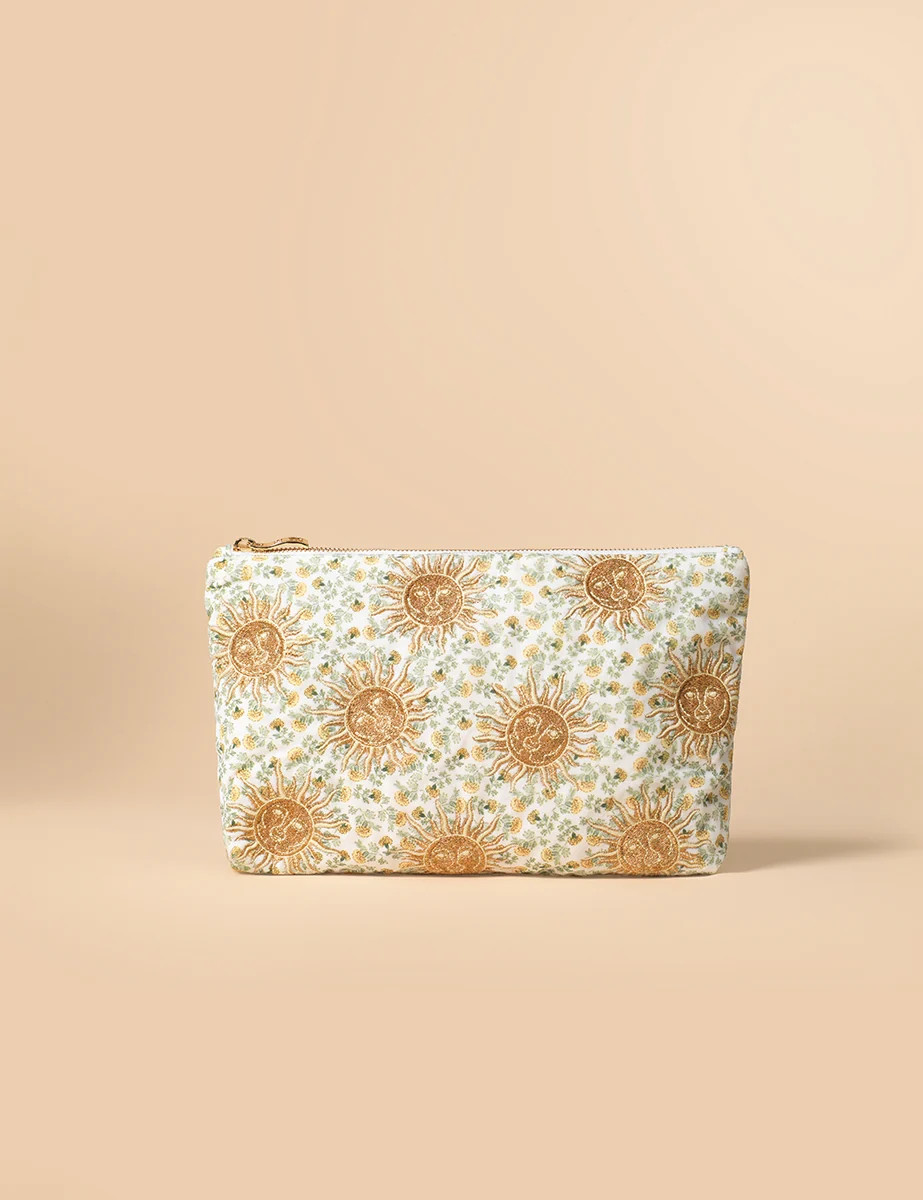 Elizabeth Scarlett White Sun Embroidered Pouch | Nobody's Child