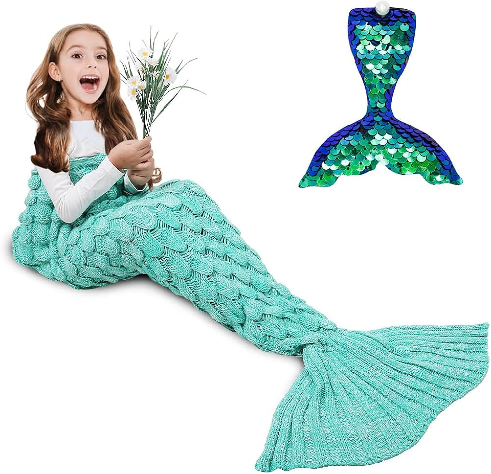 AmyHomie Mermaid Tail Blanket, Girls Mermaid Blanket Soft Crochet Sleeping Bag Blanket for Kids, ... | Amazon (US)