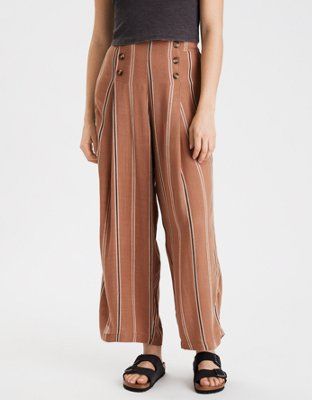 AE High-Waisted Button Front Palazzo Pant | American Eagle Outfitters (US & CA)