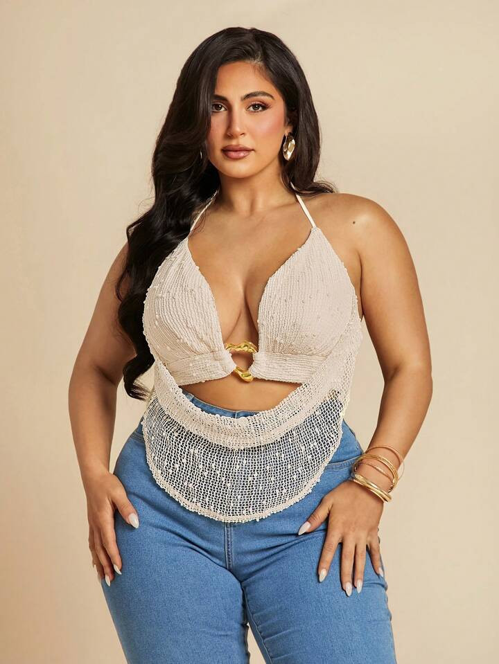 SHEIN BAE Plus Size Women's Summer Sexy Bohemian Beach Vacation Concert Outfits Women's Halter Ti... | SHEIN