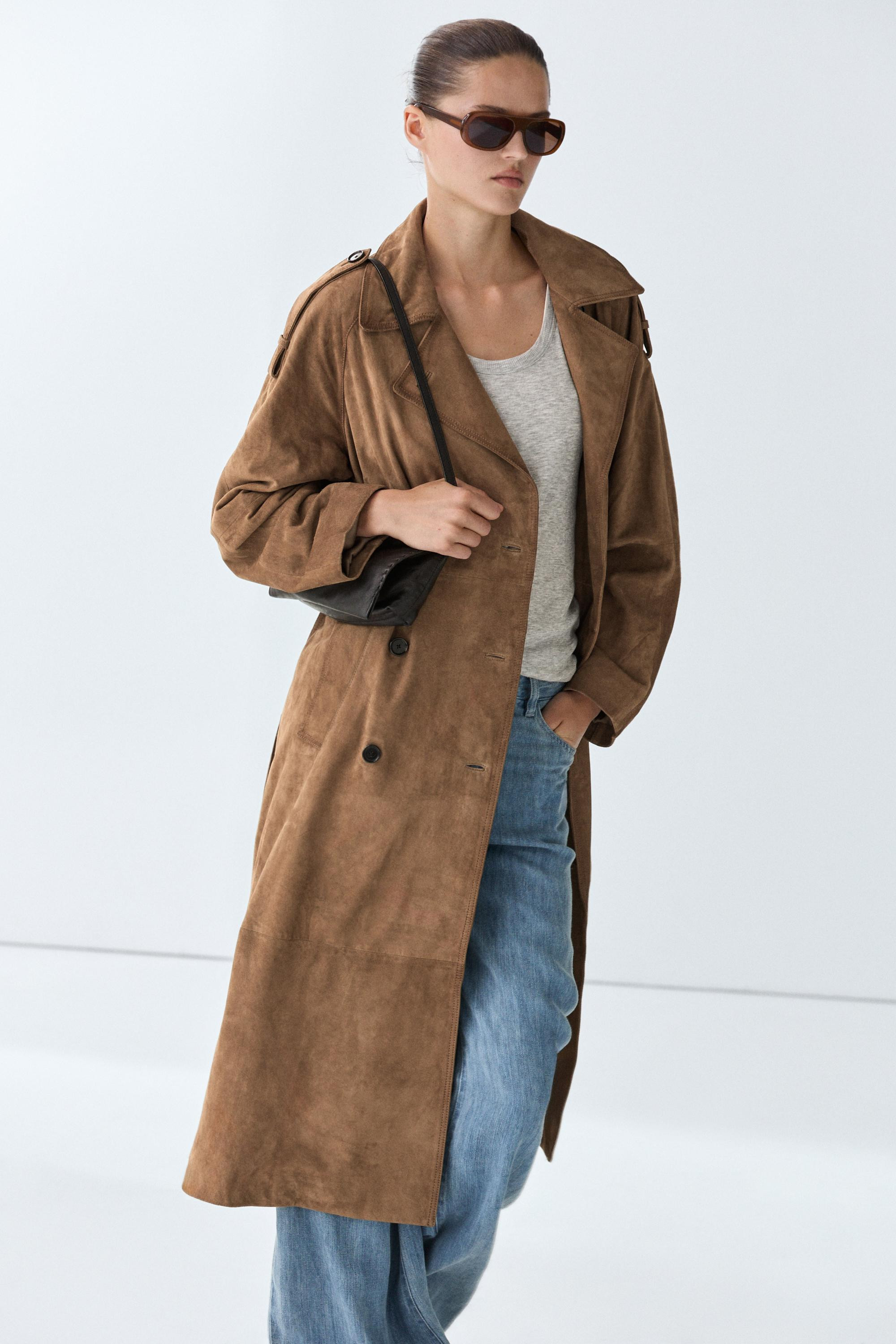 Trench lungo in pelle scamosciata | Massimo Dutti IT