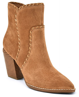 Women's Raxton Suede Whipstitch Block Heel Booties | Macy's