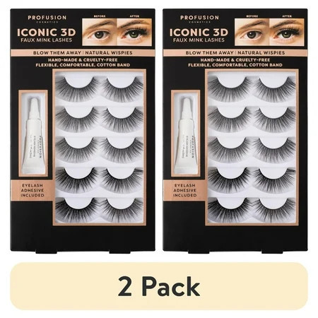 (2 pack) Profusion Cosmetics Iconic 3D Faux Mink Black Eyelashes 5 Pair- Blow Them | Walmart (US)