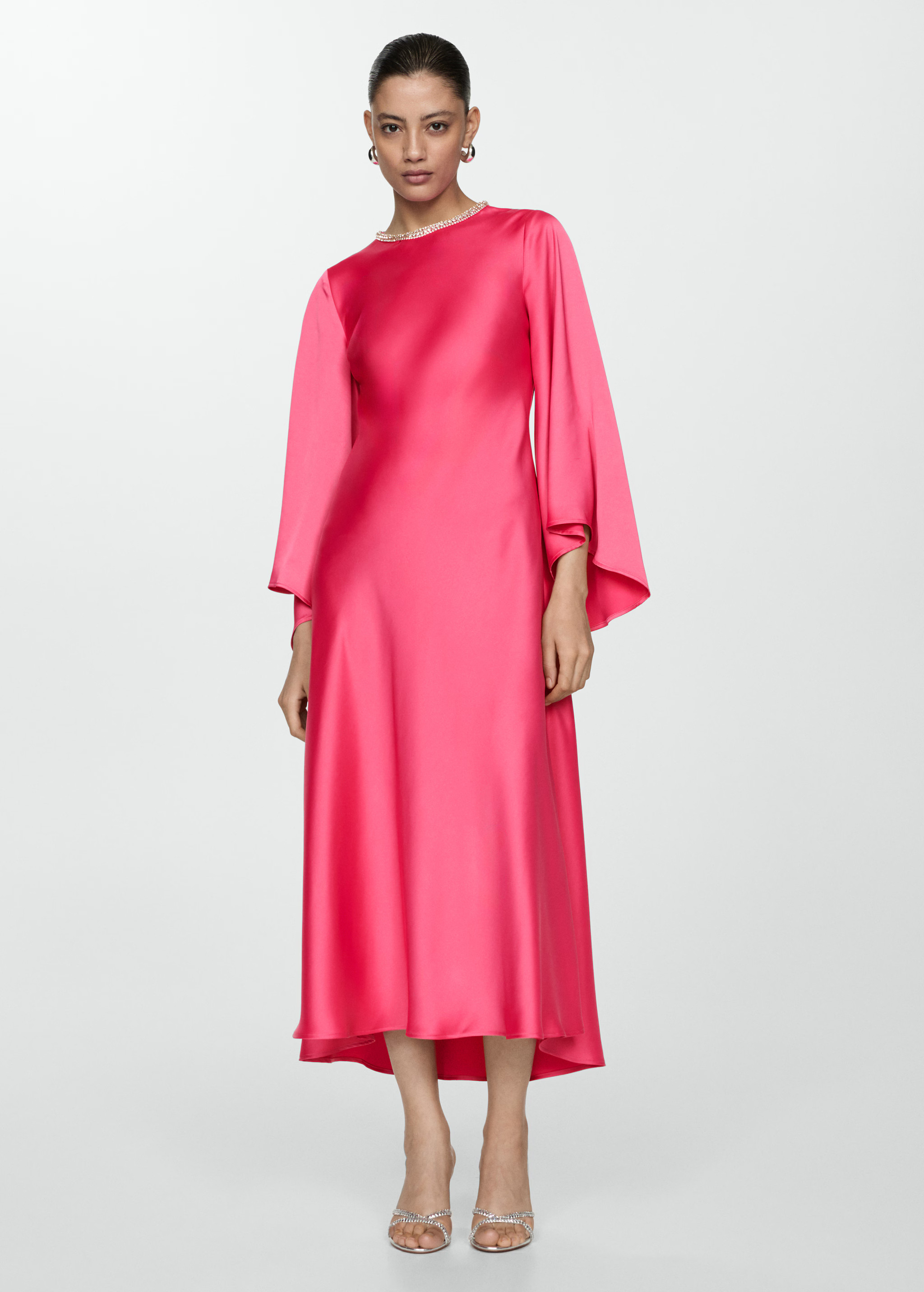 Flared-sleeve satin dress - Women | MANGO USA | Mango (US/MX/AU)