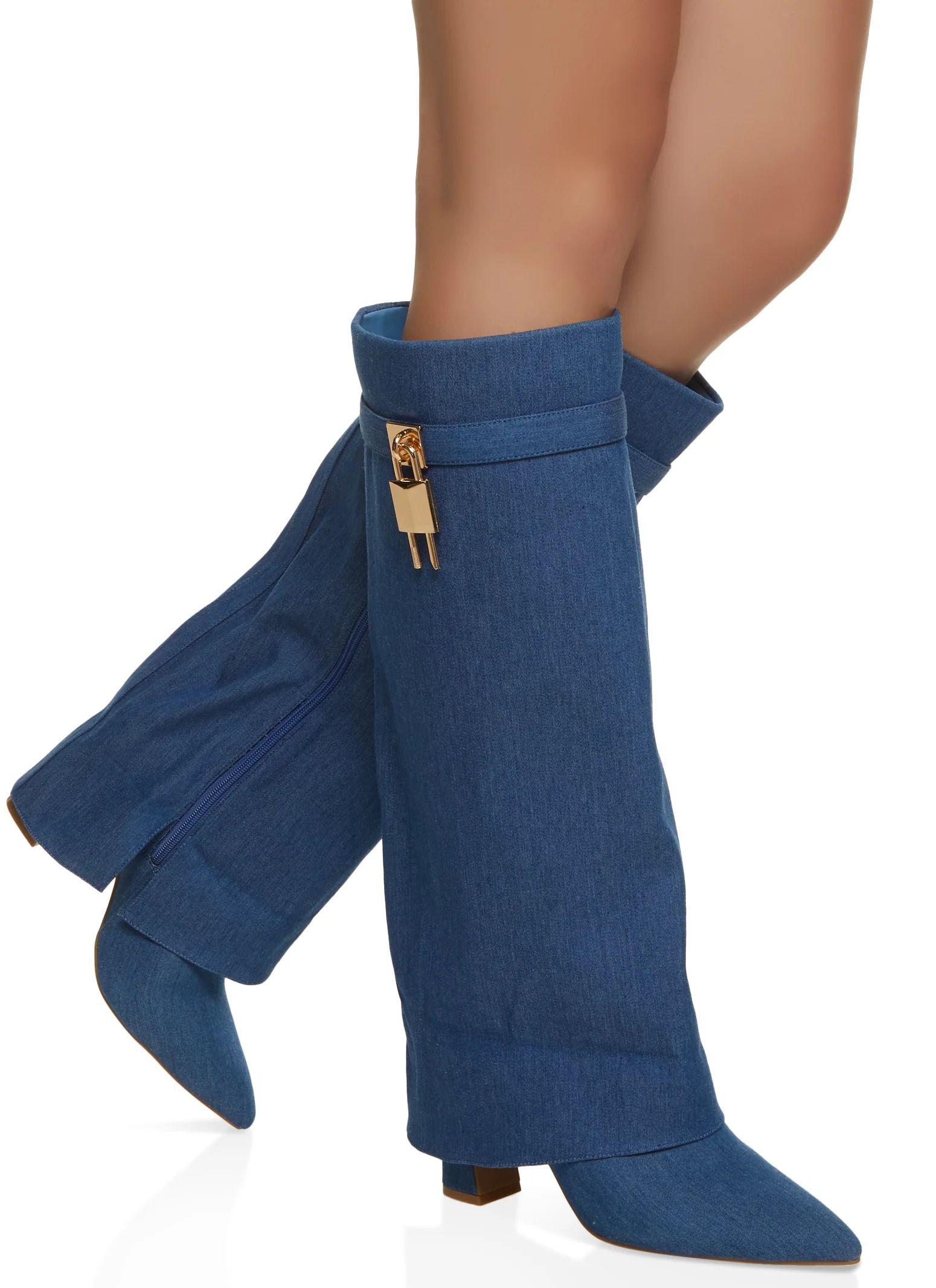 Lock Detail Fold Over Tall Boots | Rainbow Shops