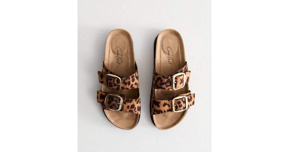 Stone Faux Leather Leopard Print Buckle Strap Sandals | New Look | New Look (UK)