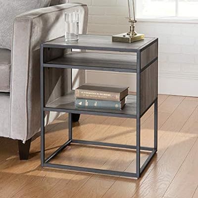 Walker Edison Furniture Company Industrial Modern Metal Frame Wood Rectangle Side Accent Set Livi... | Amazon (US)