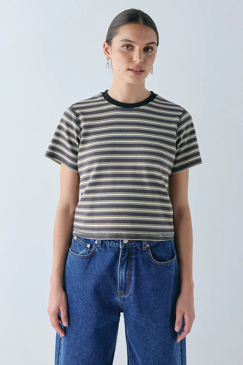 Lennox Tee Charcoal Stripe | VRG Grl
