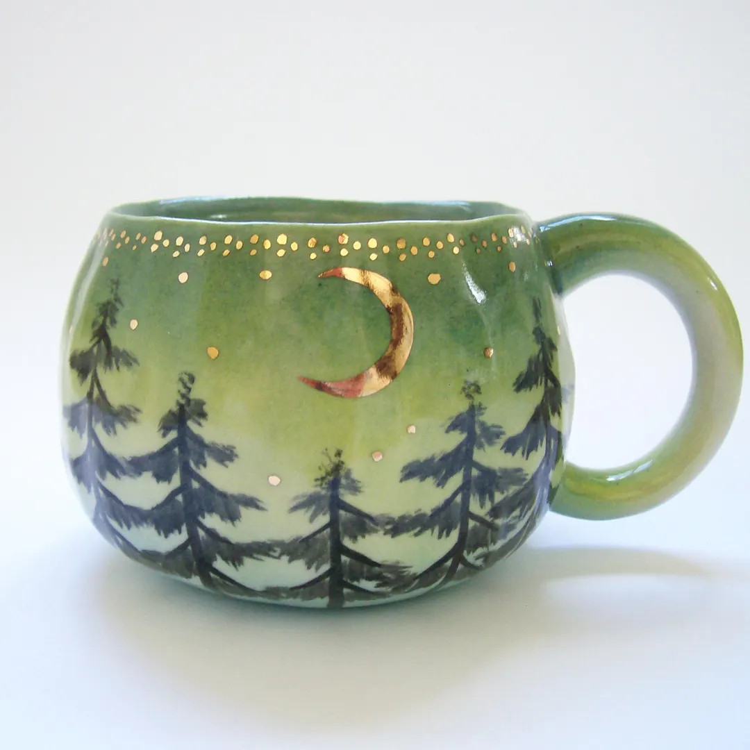 Forest Moon Mug in Green - Etsy | Etsy (US)