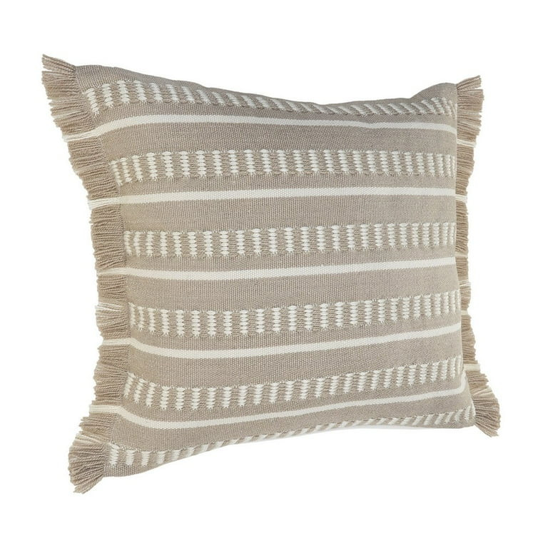 Ox Bay Fringe Striped Indoor Outdoor Oversized Throw Pillow, 24" Square, Taupe / White, Count per... | Walmart (US)