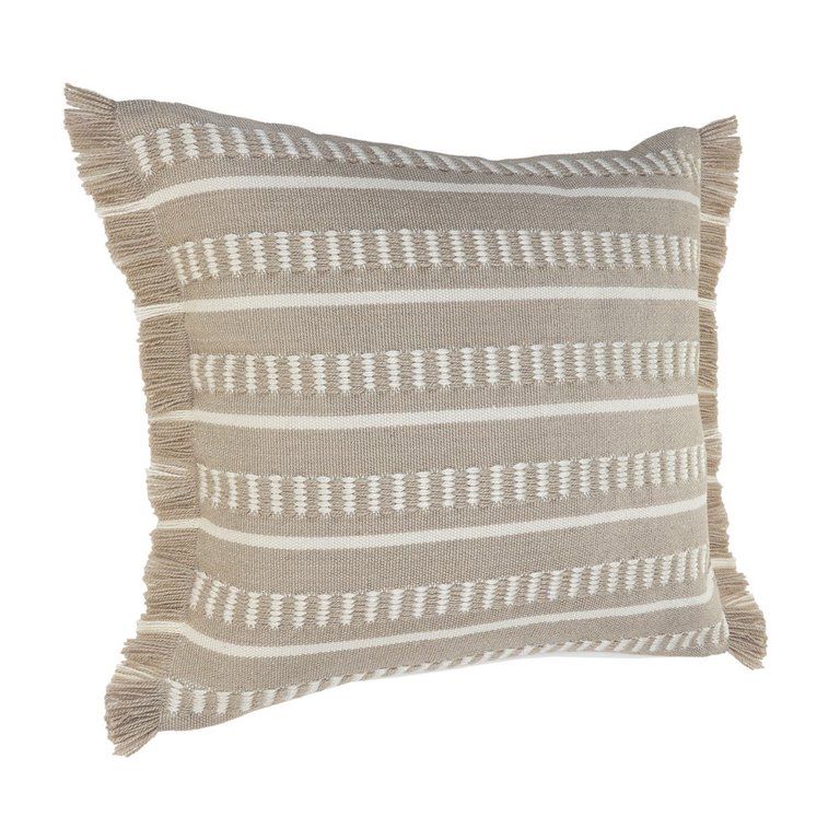 Ox Bay Fringe Striped Indoor Outdoor Oversized Throw Pillow, 24" Square, Taupe / White, Count per... | Walmart (US)