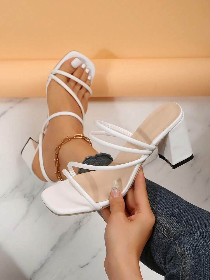 Women Thin Strap Chunky Heeled Mule Sandals, Elegant Summer Heeled Sandals | SHEIN