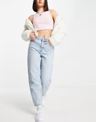 Miss Selfridge Mom high waist tapered jean in lightwash blue | ASOS (Global)