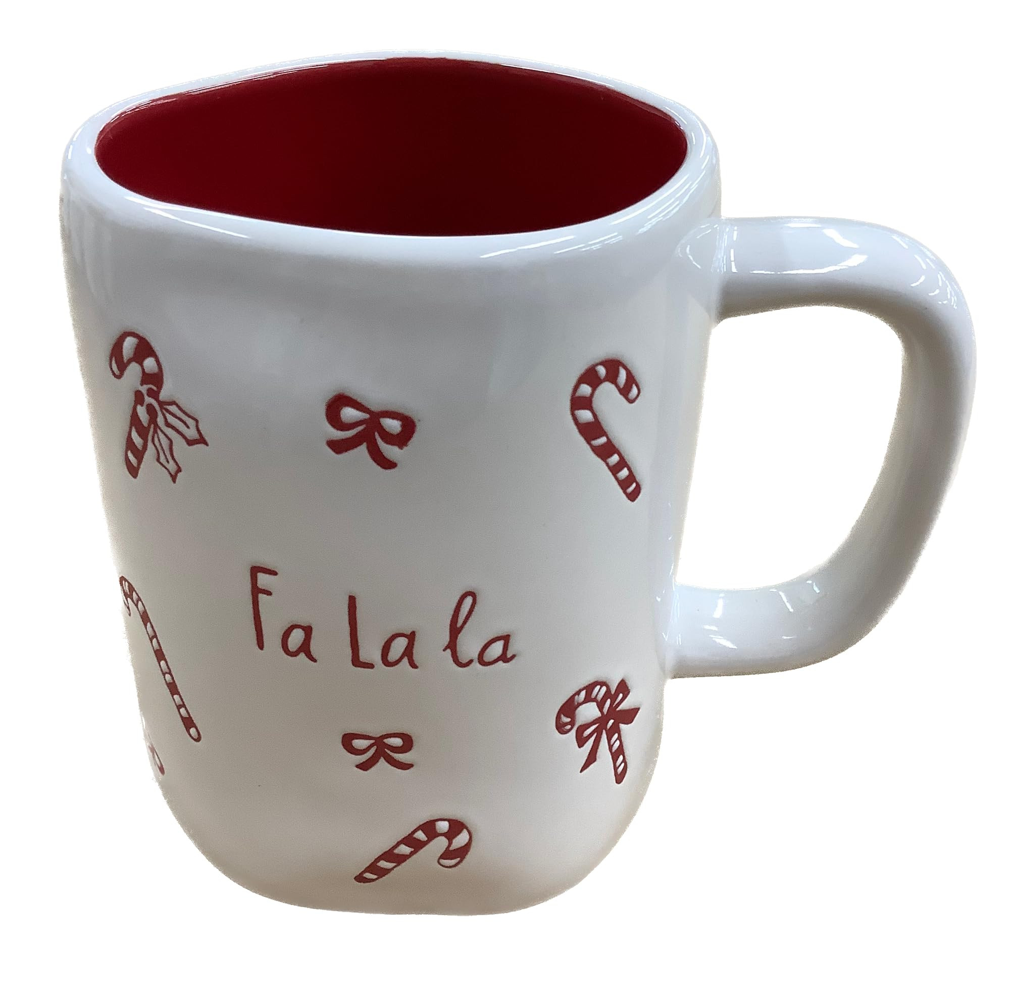 Rae Dunn Christmas Coffee Mug - Fa La La - Red Ribbons & Candy Canes | Amazon (US)