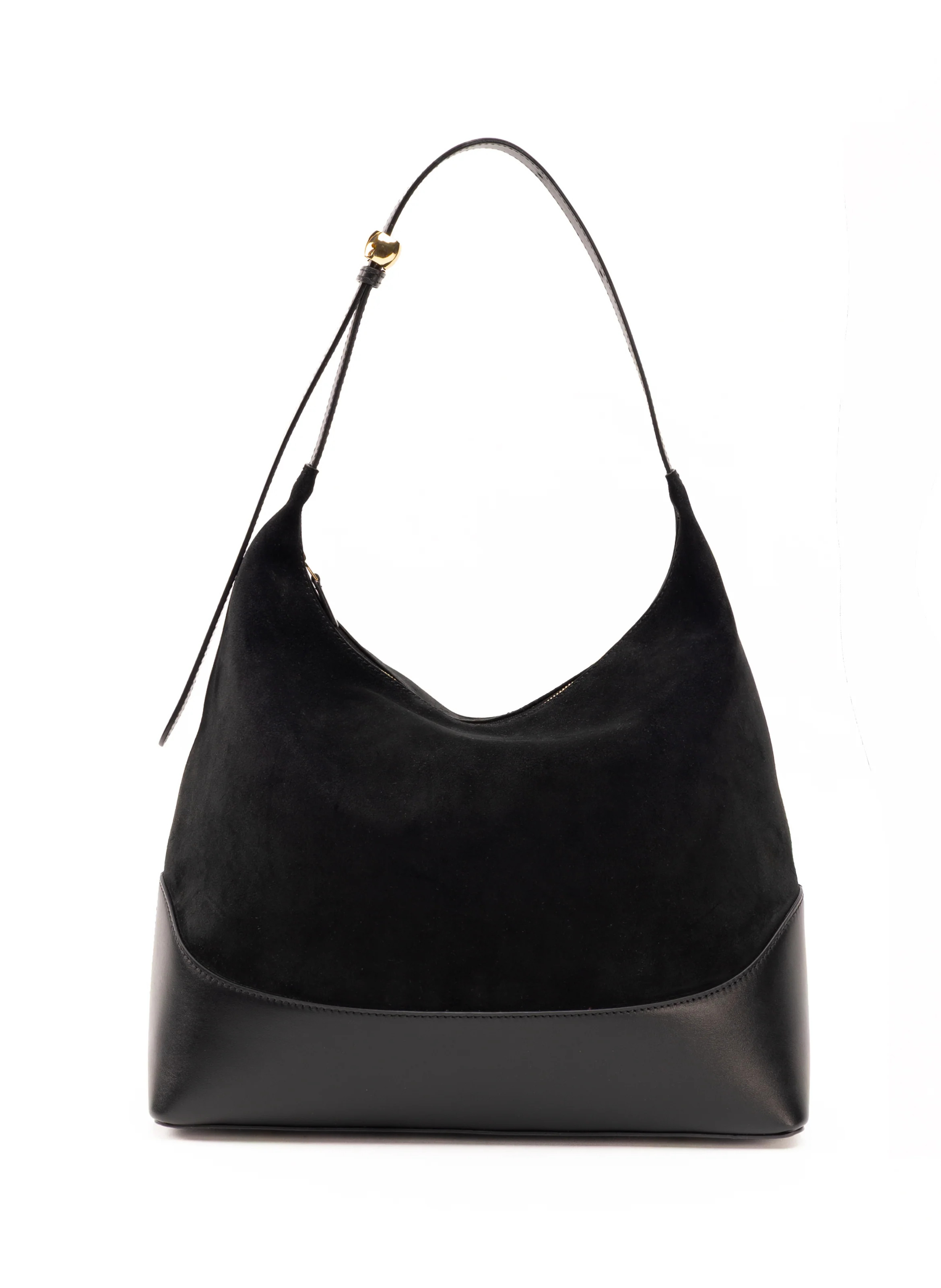 Loop Large Suede/Leather Black - Suede Shoulder Bag - Elleme | Elleme