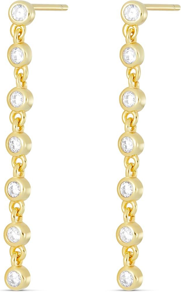 Amazon Essentials Sterling Silver Cubic Zirconia Bezel Linear Drop Earrings (previously Amazon Co... | Amazon (US)