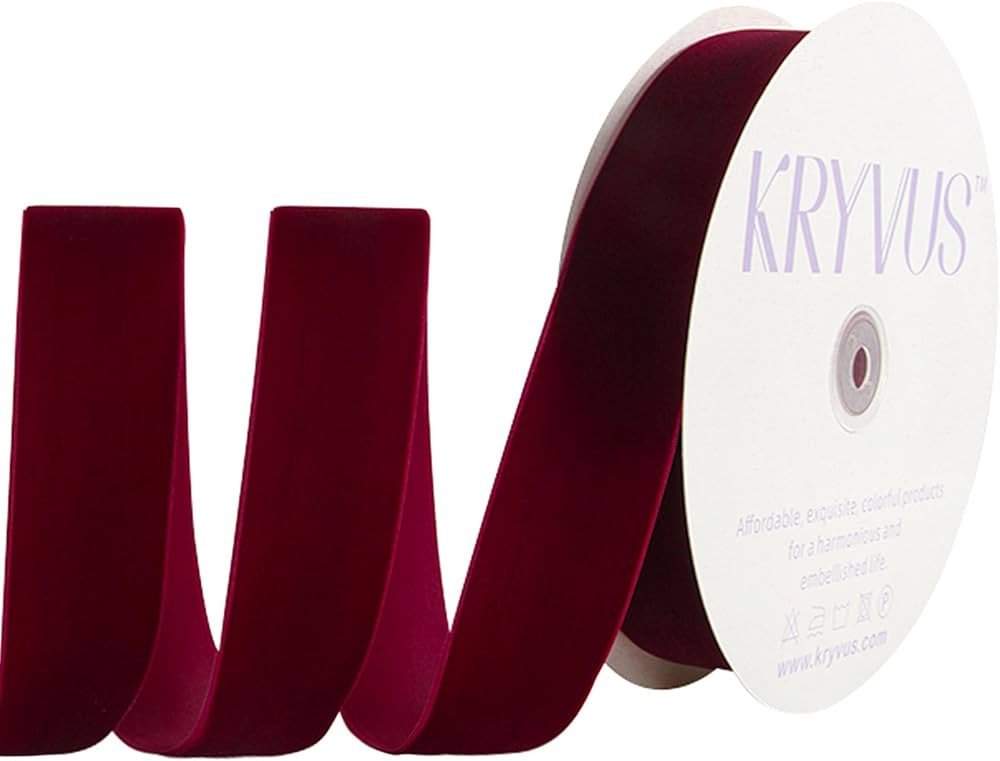 Burgundy Velvet Ribbon 1-1/2 Inch x 25Yards, Nylon Vintage Velvet Ribbons Perfect for Christmas D... | Amazon (US)