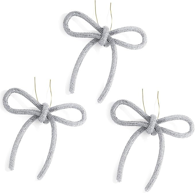 Christmas Bow Ornaments 2025, 3Pcs Silver Bow Christmas Tree Ornament, Xmas Hanging Ornaments Dec... | Amazon (US)
