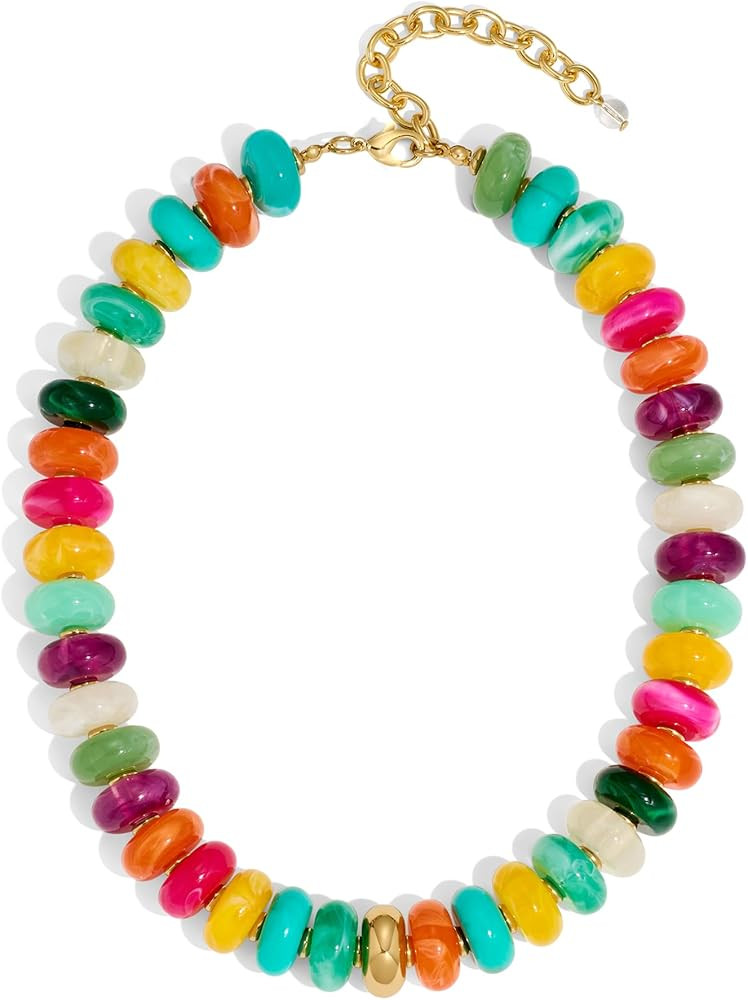 Chunky Colorful Beaded Choker Necklace for Women - Summer Beach Round Resin Beads Necklace, Trend... | Amazon (US)