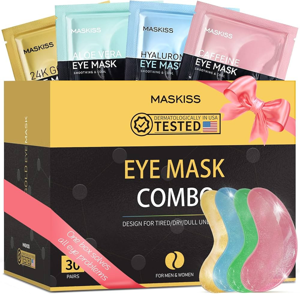 Under Eye Patches(30 Pairs), 24K Gold, Caffeine, Hyaluronic Acid, Aloe Vera Eye Masks for Dark Ci... | Amazon (US)