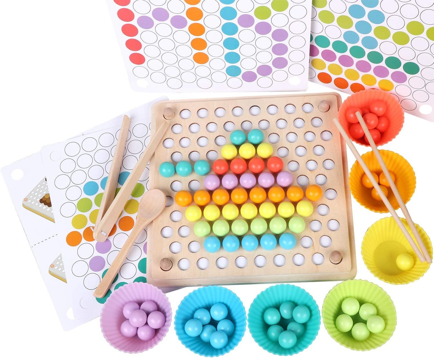 Amazon.com: QZMTOY Wooden Peg Board Beads Game, Puzzle Color Sorting Stacking Art Toys for Toddle... | Amazon (US)