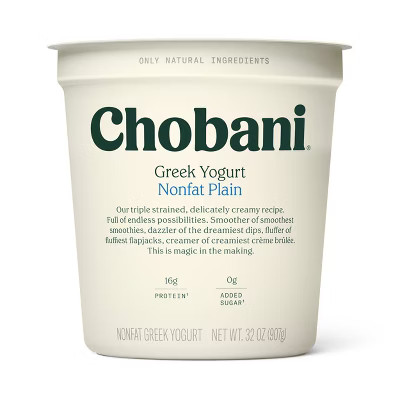Chobani Plain Nonfat Greek Yogurt - 16g Protein 32oz | Target