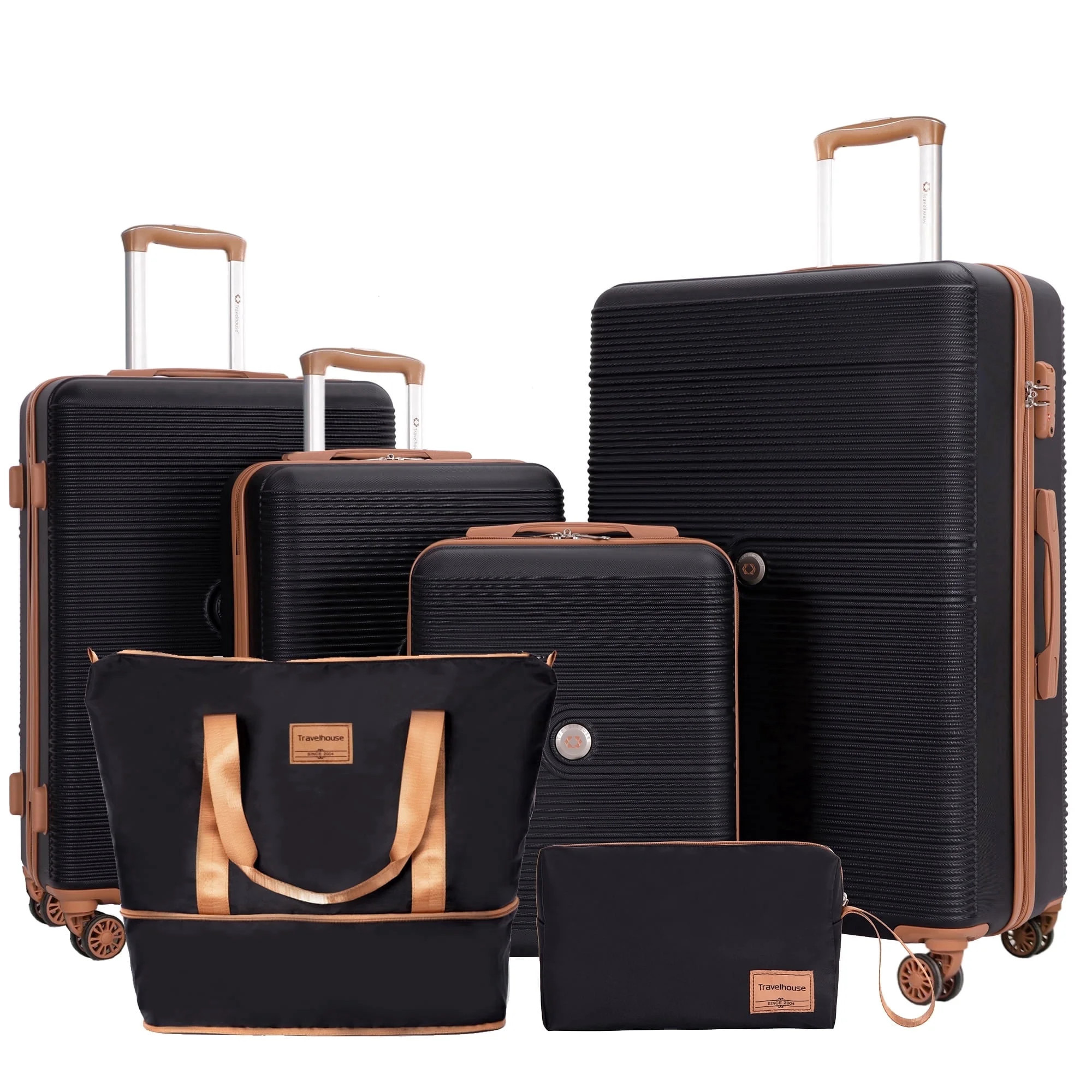 Travelhouse 6 Piece Hardshell Luggage Set Lightweight Suitcase with TSA Lock and Spinner Wheels and Duffle Bag, Black | Walmart (US)