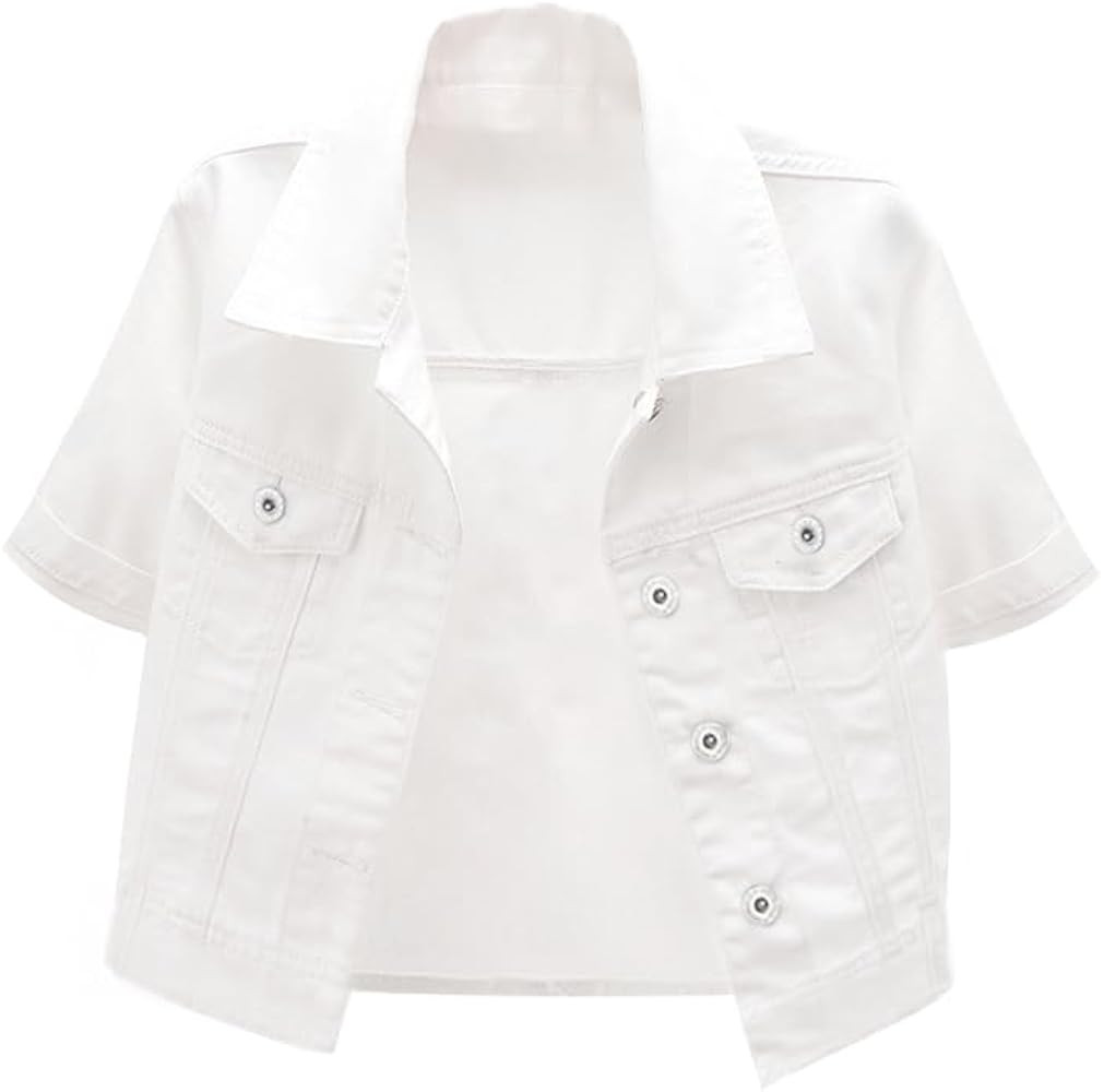 Women's Summer Short Sleeve Crop Denim Trucker Jacket Jean Coat Tops | Amazon (US)