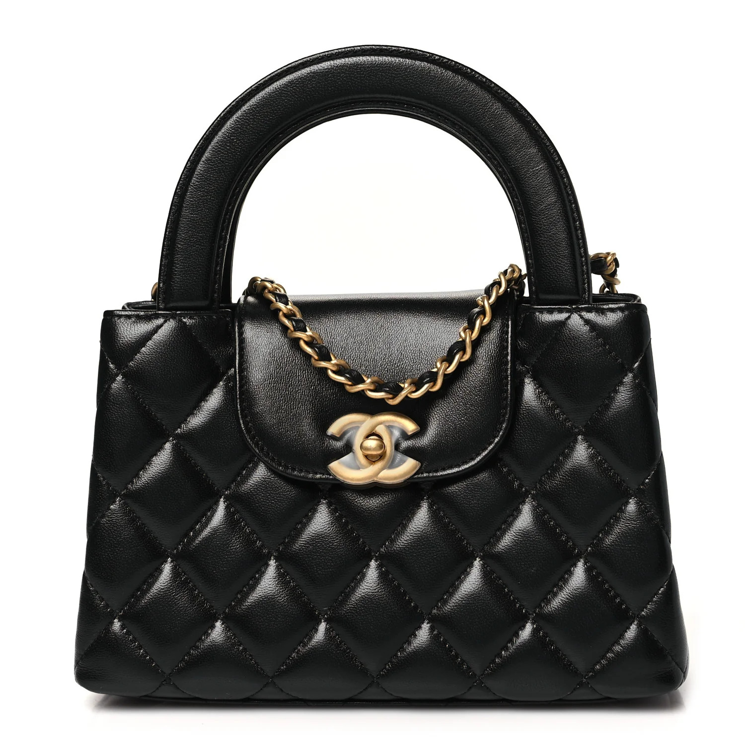 Chanel Shiny Aged Calfskin Quilted Nano Kelly Shopper Black 1737278 | FASHIONPHILE (US)