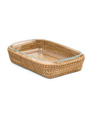 Glass Dish With Large Rattan Tray | Global Home | Marshalls | Marshalls