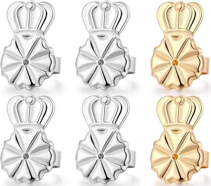 3 Pairs Earring Lifters,8MM Hypoallergenic Earring Backs for Droopy Ears,Adjustable Crown Earring... | Amazon (US)