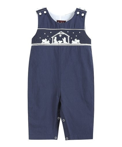 Dark Blue Nativity Smocked Overalls - Infant &amp; Toddler | Zulily