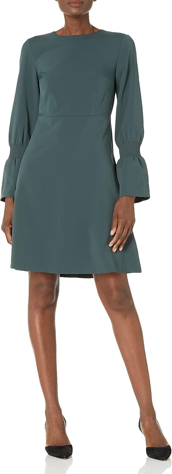 Lark & Ro Women's Stretch Twill Gathered Sleeve Crew Neck Dress | Amazon (US)