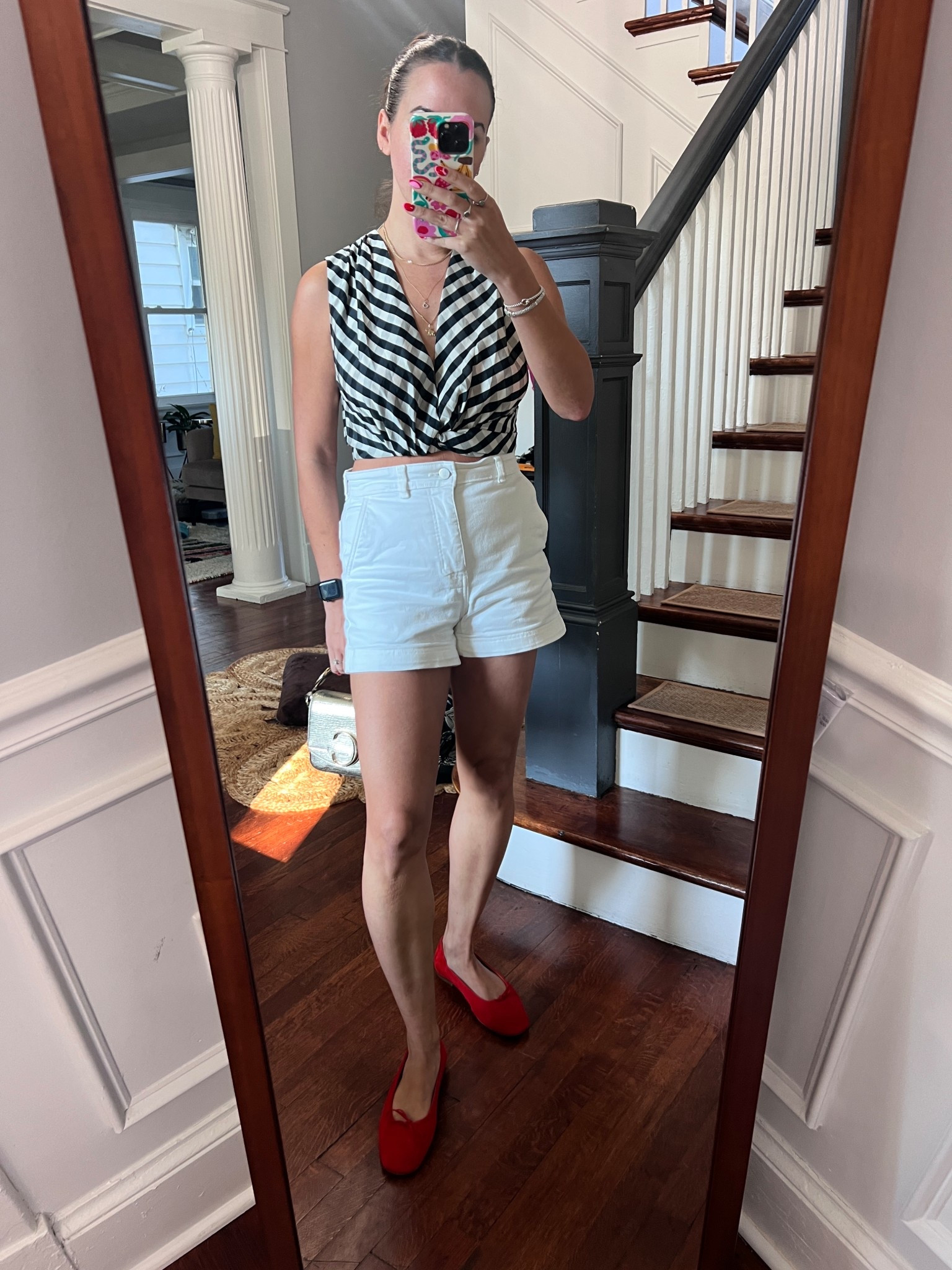Fourth of July. Red shoes. Red flats. White shorts. Striped top. Red white blue. Date night outfit. Summer outfit. Flats. Aeyde. ALC. everlane.

#LTKSaleAlert #LTKFindsUnder100