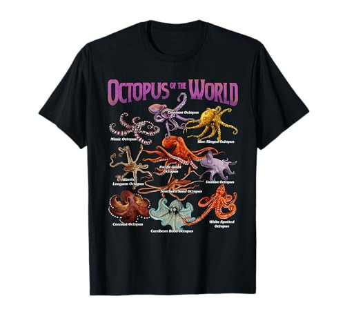 Octopus of The World Sea Animal Educational Octopus Lover T-Shirt | Amazon (US)